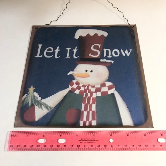 Vintage Snowman Door Wall Sign Plaque Let It Snow Tin Metal Christmas Decor - Picture 6 of 8
